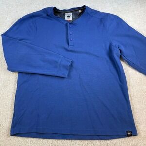 Copper & Oak Supply‎ Mens Long Sleeve Henley Shirt Blue Size L Distressed Edges